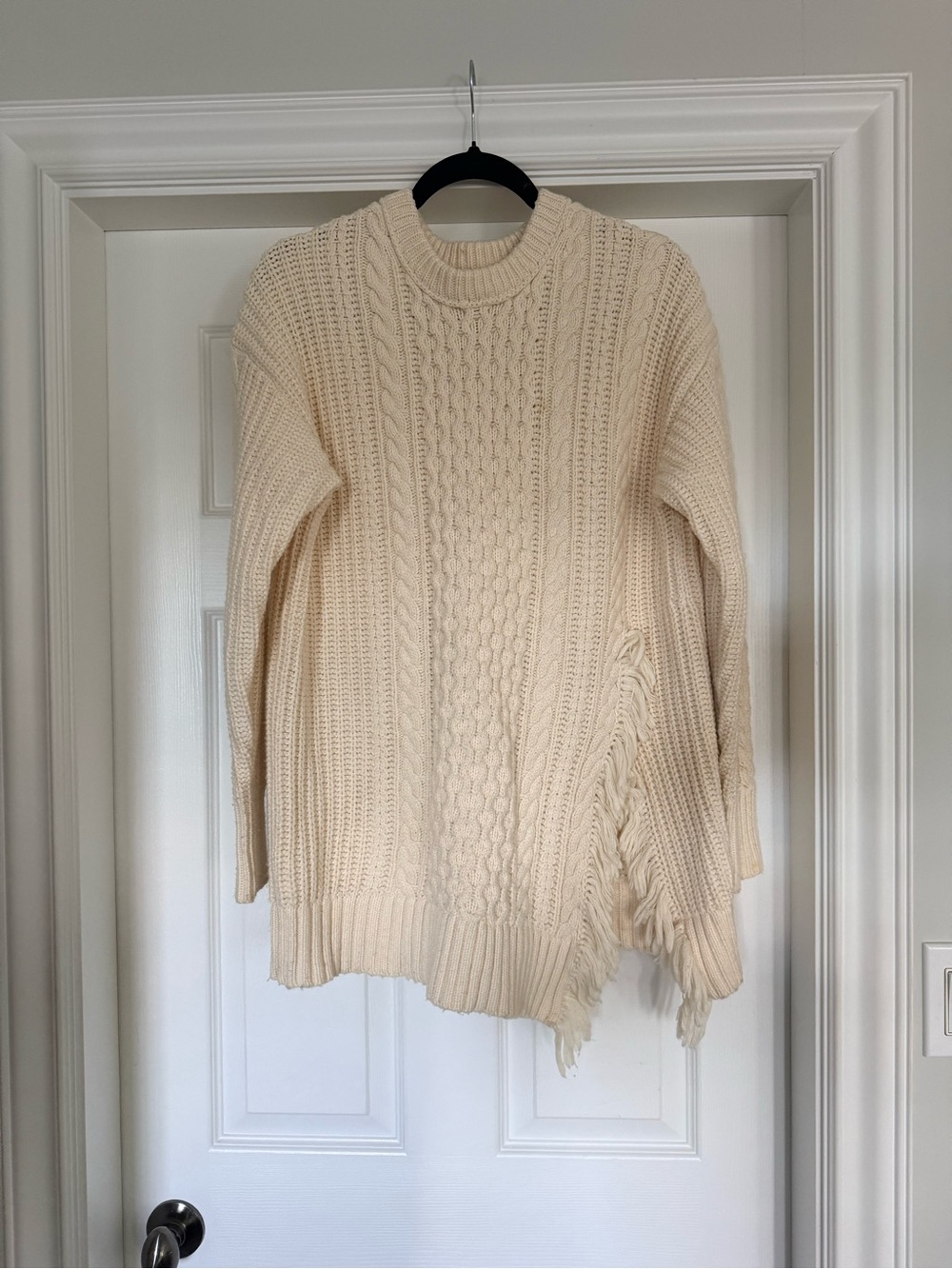 J. Crew Cream Cable-Knit Fringe Crewneck Sweater